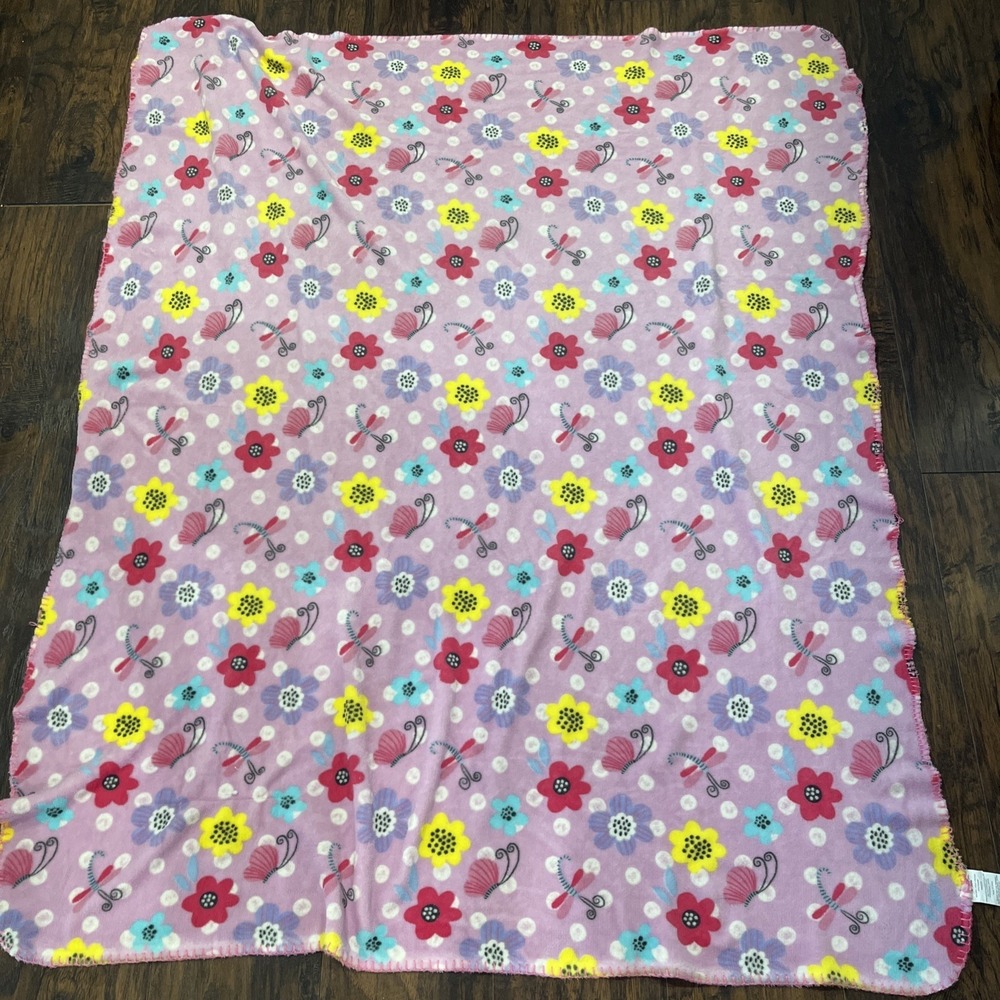 Floral Fleece Blanket Flower Thin Stitch Edge 50x60" Butterfly Throw Blanket